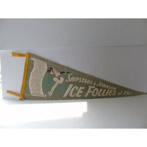 Vintage 1963 Shipstads & Johnson Ice Follies Pennant Green Felt Wall Decor